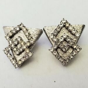 Pair Of Vintage Rhinestone Collar Stays **Silver Tone Collar Tips...